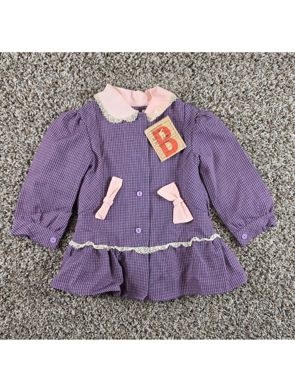 Vintage 1980s Toddler Girls Sz 3T Long Sleeve Button Up Shirt Purple Plaid NEW